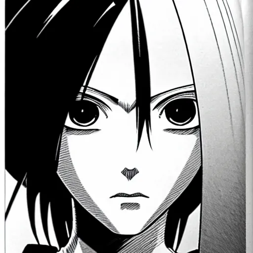 Image similar to alita by yukito kishiro. medium shot. black and white manga. pencil drawing. high detailed face