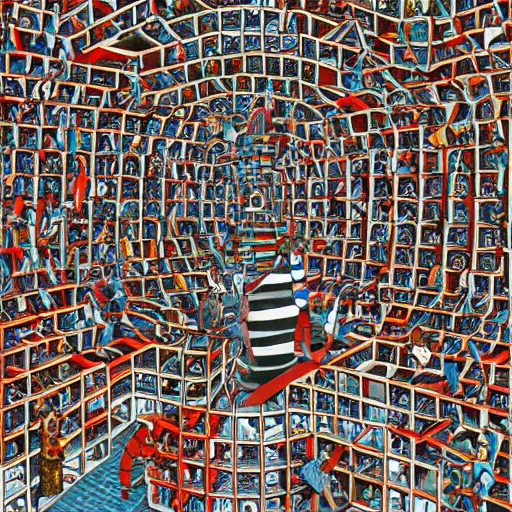 Image similar to wheres waldo by mc escher