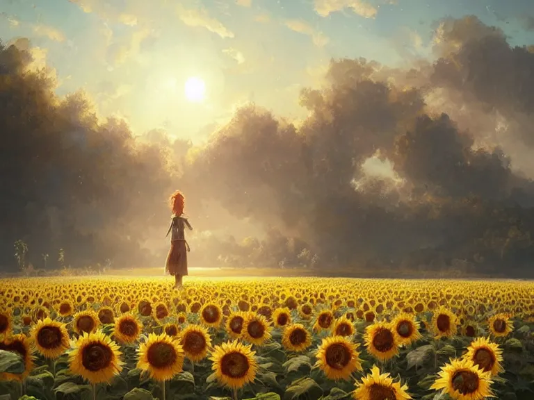 Image similar to sunflower monster in a bright sunny field, concept art by Greg Rutkowski, artstation, cgsociety