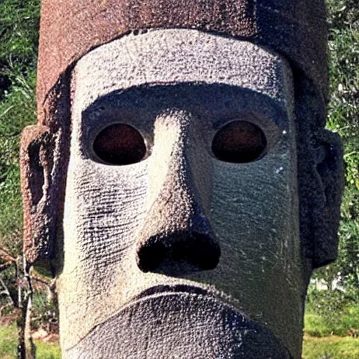 Image similar to easter island head that looks like frank zappa