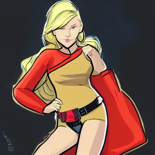 Prompt: blonde girl wearing an decent outfit hero, digital artwork in western hero comic