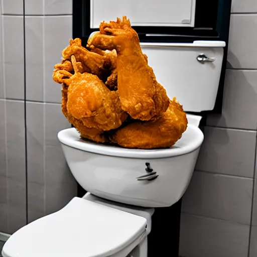 Image similar to open toilet filled with fried chicken