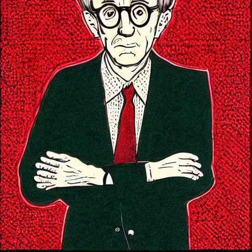 Image similar to a portrait illustration of Woody Allen drawn by ROBERT CRUMB