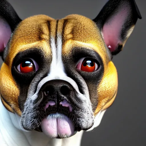 Prompt: perfect mix between a dog and a bee. hyper realistic highly detailed photography. concept art, unreal engine 5, trending on artstation.