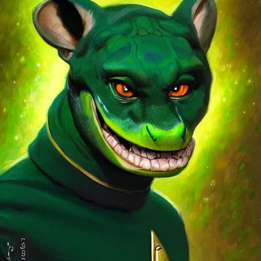 Image similar to a portrait of a male green reptile in star trek uniform at night in a dark forest. zootopia fursona furaffinity furry art detailed face painting by gaston bussiere craig mullins jc leyendecker gustav klimt artgerm greg rutkowski