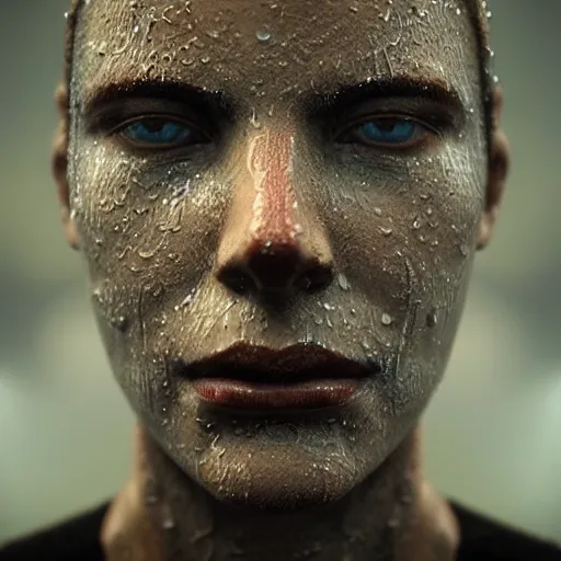 Prompt: human face sculpture made out of rain, neon, rendered in octane, unreal engine, highly detailed, fantasy, realistic, beautiful, cinematic