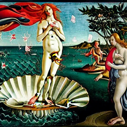 Image similar to The Birth of Venus (c.1485) by Sandro Botticelli except Venus is Boris Johnson