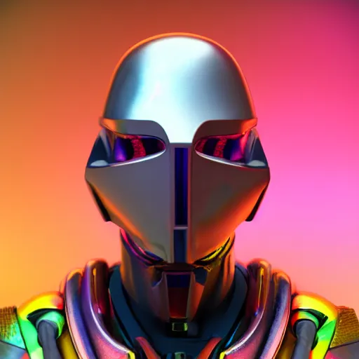 Image similar to hyperrealistic 3 d render of a colorful bust of knight with futuristic fashion elements created by ludvig holmen, brilliantly colored, kingdoms of ether, octane render, 3 d animated, unreal engine 5, volumetric lighting, hdr, cinematic atmosphere, smooth surface, 8 k