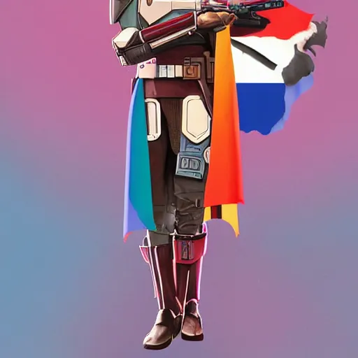 Image similar to the mandalorian wearing a pride flag cape by ilya kuvshinov katsuhiro otomo