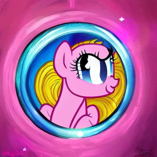 Image similar to Pinkie Pie 💓🐴 trapped inside a crystal ball 🔒🔮 🎨🖌️