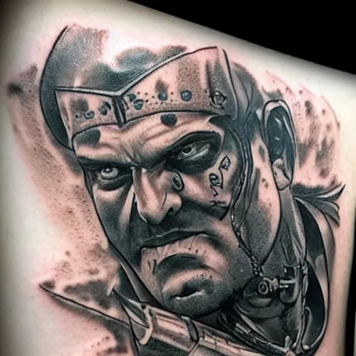 Prompt: a tattoo of ethan van sciver's face