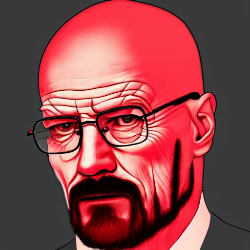 Image similar to walter white's head coming out of a red mist, epic, trending on artstation, profile pic, centered, accurate anatomy, highly detailed, digital art,