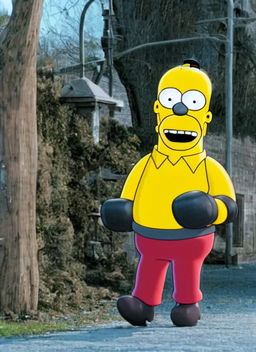 Prompt: film still of Sean Penn as Homer Simpson in Nanny McPhee, 4k