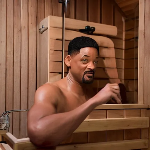 Prompt: Will Smith in a sauna-n 4