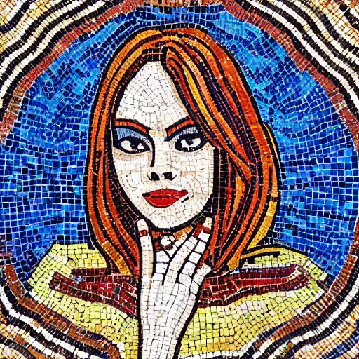 Image similar to beautiful detailed colorful emma stone in zeugma mosaic, many small stones, extreme detail