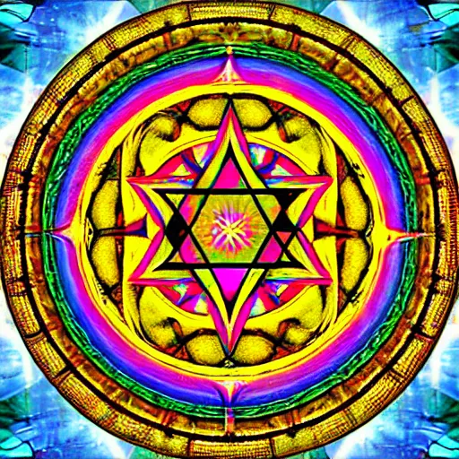 Image similar to psychedelic shining yantra of rainbow freedom