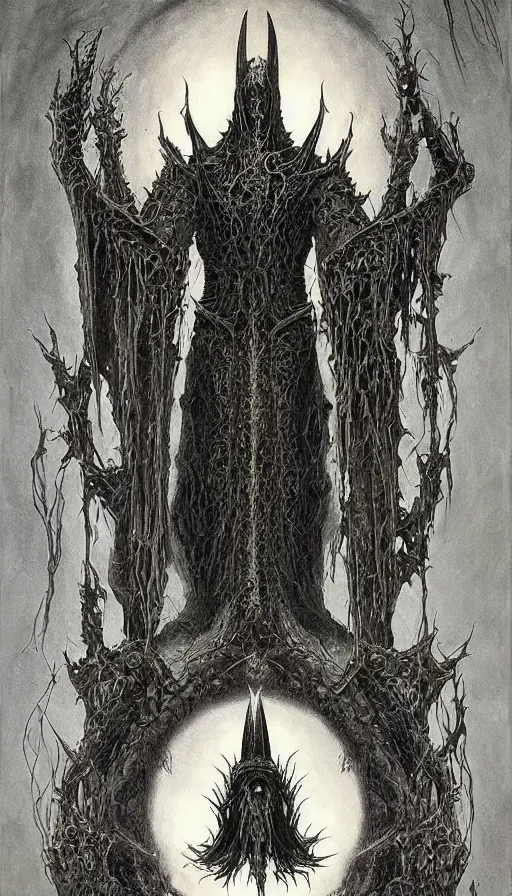 Prompt: Lord of the Rings themed painting of symmetrical torso black and emerald Ringwraith Nazgul armor with extended evil armored hands concept, intricate artwork by H.R. Giger, Johnatan Wayshak, Zdizslaw Beksinski, Ayami Kojima, Amano, Karol Bak, Moebius, and Mark Brooks, Neo-Gothic, gothic, rich deep colors, art by Takato Yamamoto, masterpiece, face by Artgerm, very coherent artwork, cinematic, hyper realism, high detail, octane render, unreal engine, 8k, High contrast, golden ratio, trending on cgsociety