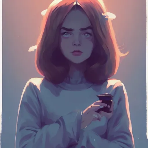 Prompt: portrait sabrina witch by atey ghailan, by greg rutkowski, by simon stalenhag, by greg tocchini, by james gilleard, by joe fenton, by kaethe butcher dynamic lighting, gradient light blue, brown, blonde cream and white color scheme, grunge aesthetic