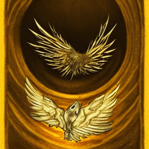 Prompt: In a dark and dusty library, a small bird sits next to a book and reads. Glowing runes are embedded into the walls. The bird is a phoenix, its flames softly illuminating the darkness. Small rats scurry past, trying to avoid attention