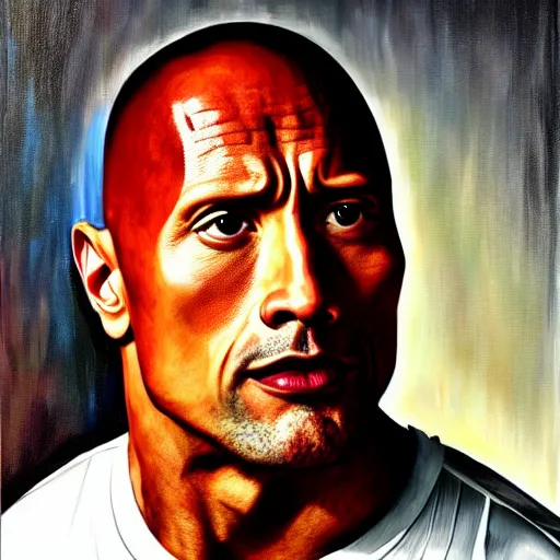 Image similar to dwayne johnson as the queen of england, portrait, oil on canvas