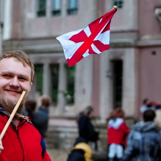 Prompt: danish person waving a flag