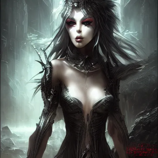 Image similar to kerli koiv, darksynth character portrait, sharp, digital matte painting, anime key art by luis royo, greg rutkowski, wlop, dramatic lighting, trending on artstation