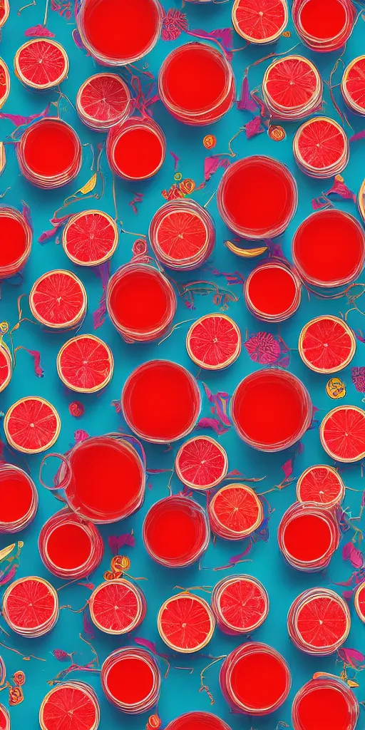 Image similar to a seamless repeating pattern of campari soda, colourful, symmetrical, repeating 35mm photography, in the style of toiletpaper magazine, surreal, high detail, photograph by Pierpaolo Ferrari