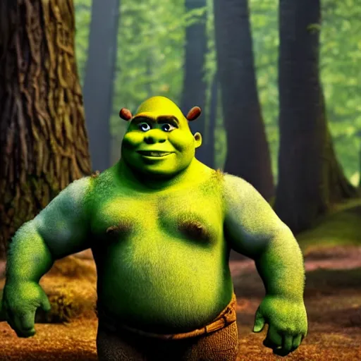 Prompt: photo of shrek in a forest, 8k