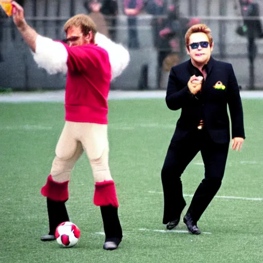 Image similar to Elton John plays football