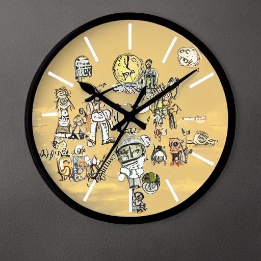 Prompt: a wall clock design by Bill waterson