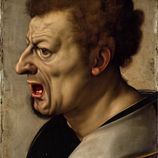Prompt: an angry man, mannerism, by Agnolo Bronzino
