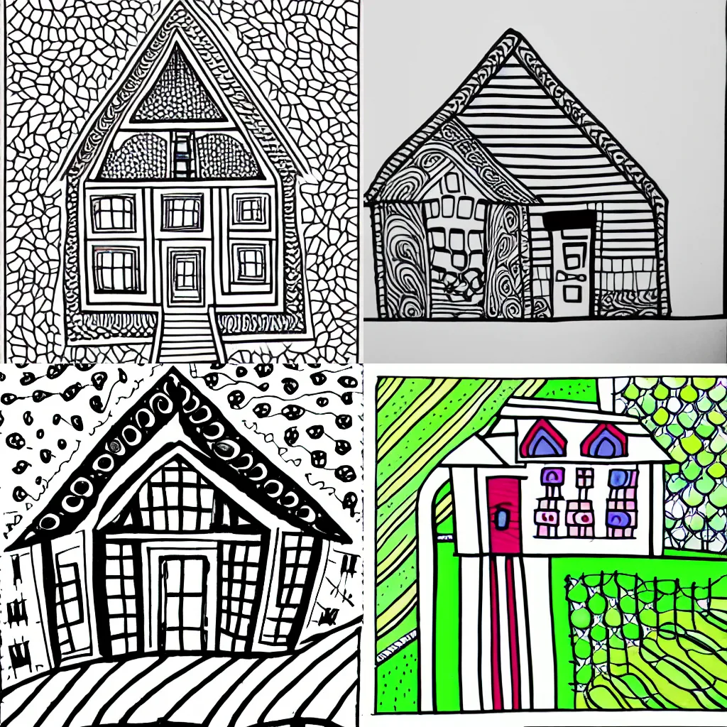 Prompt: house, simplified zentangle, bold lines