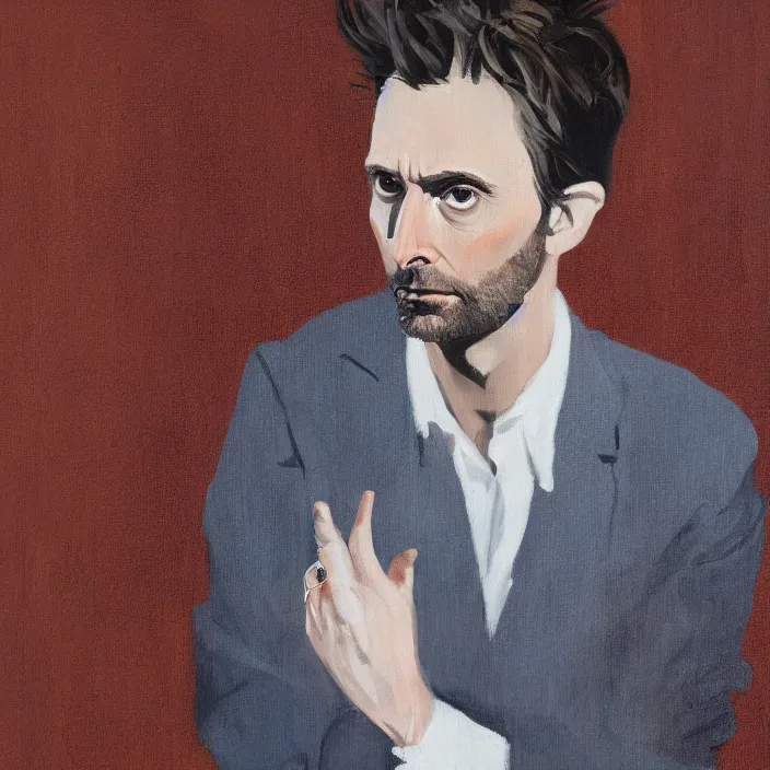 Prompt: a portrait of david tennant, calm, dramatic, dark background, by amy sherald, by lauren brevner, by albert edelfelt