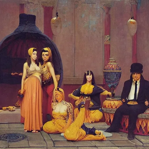 Prompt: the minions harem scene, by jean - leon gerome, otto pilny, adrien henri tanoux, giulio rosati, orientalism painting