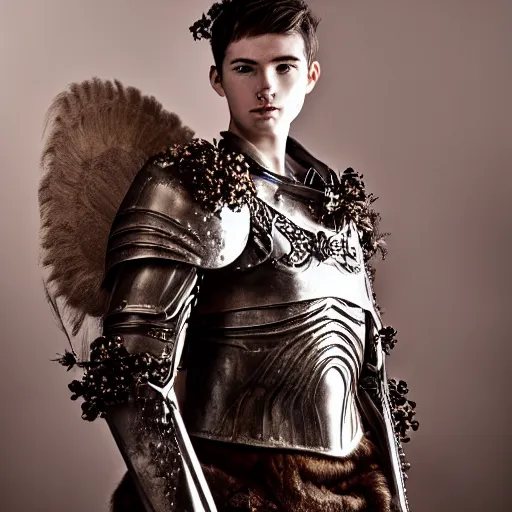 Image similar to a portrait of a beautiful young druid male wearing an alexander mcqueen armor , photographed by andrew thomas huang, artistic