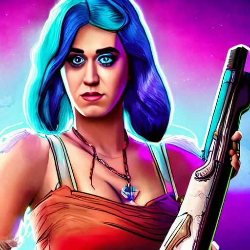 Prompt: katy perry portrait, borderlands, tales from the borderlands, the wolf among us, comic, cinematic lighting, studio quality, 8 k