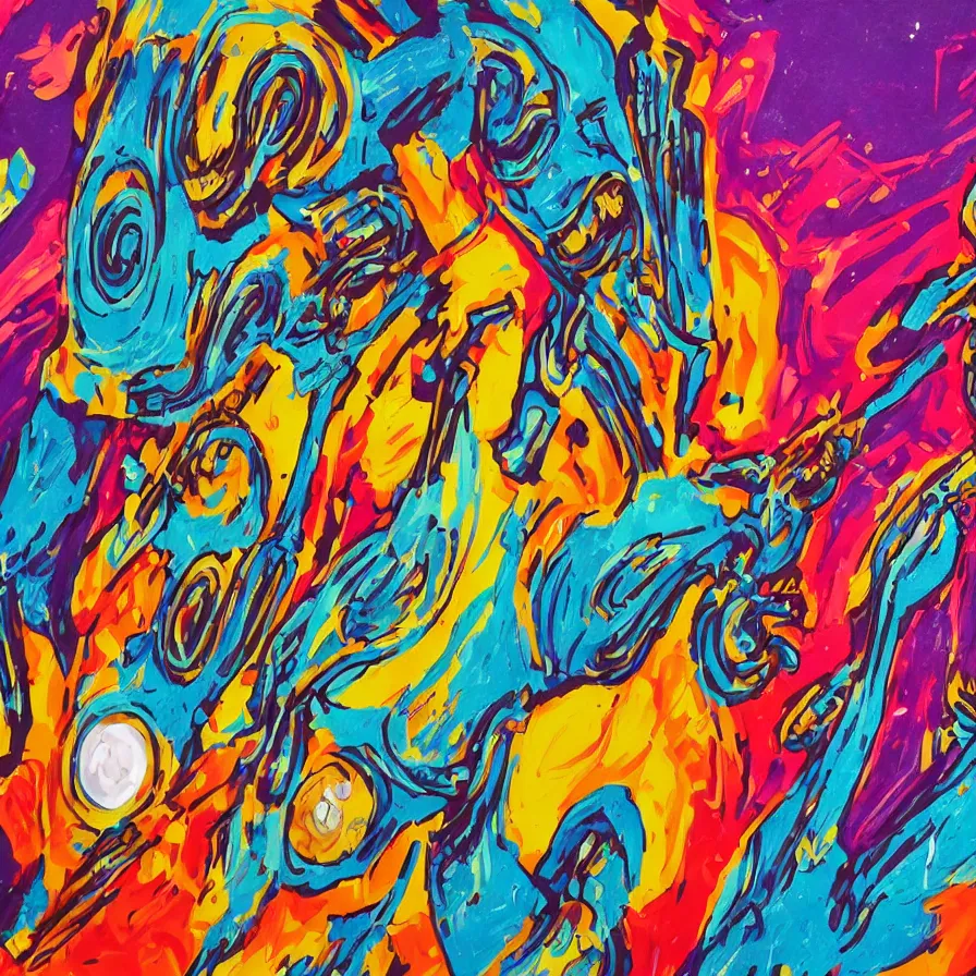 Image similar to an alien king and an astronaut talking face to face, overdetailed art, colorful, record jacket design