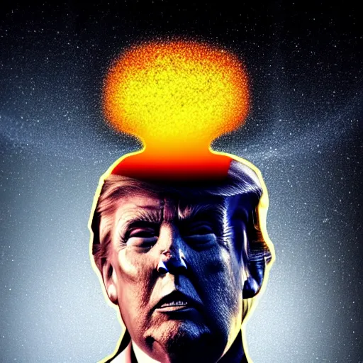 Prompt: a nuclear mushroom cloud with donald trumps face on it. portrait, intricate, highly detailed, concept art, smooth, sharp focus, illustration, medium shot, mid - shot