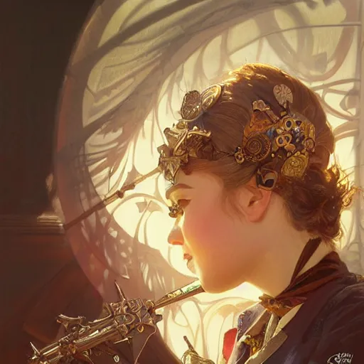 Image similar to rip taylor, portrait, western, steampunk, flamboyant duster, fantasy, intricate, elegant, highly detailed, digital painting, artstation, concept art, sharp focus, illustration, art by artgerm and greg rutkowski and alphonse mucha