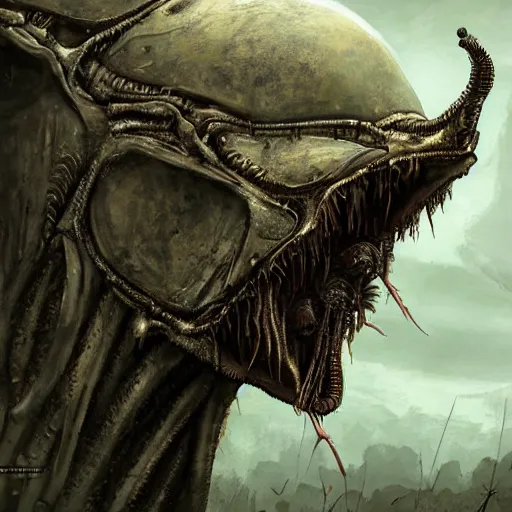 Prompt: alien creature looking for signs of life on earth, post apocalyptic, extreme detail, deviant art, dystopian,