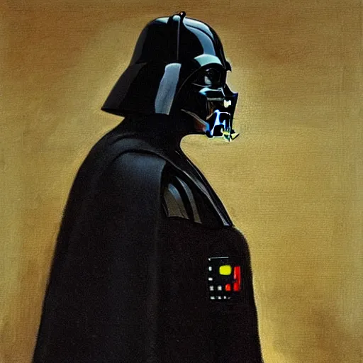 Prompt: a portrait painting of Darth Vader, by Vermeer