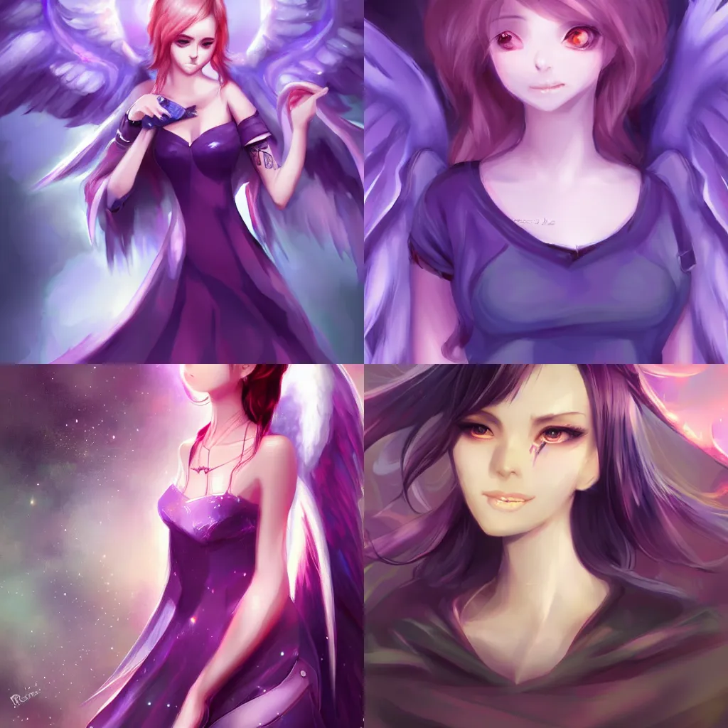 Prompt: an angel, full upper-top, Pixiv trending, Ross tran style, purple