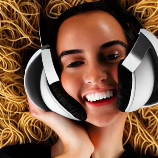 Prompt: headphones made out of spaghetti