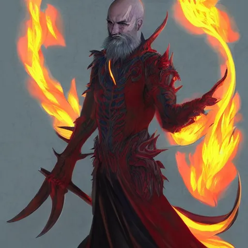 Image similar to full body anime style human in dragon form, bald, with a beard made of fire. fantasy style. very punk / alt aesthetic. wings and tail, a highly detailed, digital painting, artstation, concept art, matte, sharp focus, illustration, art by artgerm and greg rutkowski