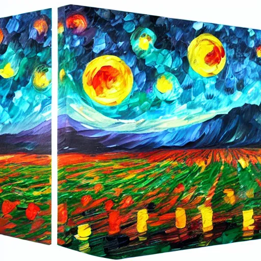 Prompt: a strawberry moon in the night sky over a field of strawberries, inspired by vincent van gogh, leonid afremov, okuda san miguel, pinks, oranges, reds post - impressionism 3 d - like