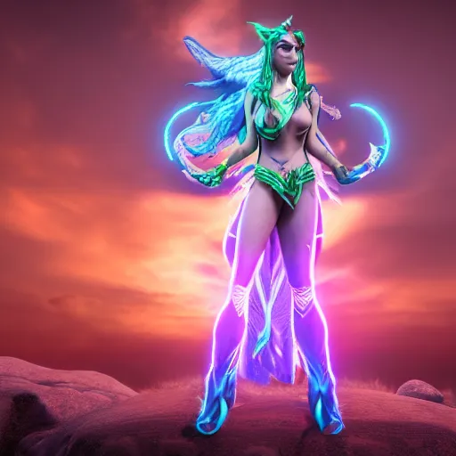 Prompt: tyrande whisperwind as a superhero during a sunset, aesthetic, octane render, 8 k