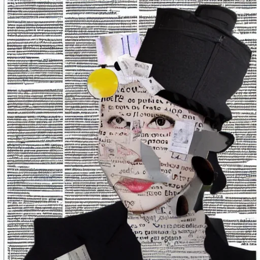 Prompt: newspaper collage, dada, beautiful nordic woman, extremely detailed, sharp, hyperrealistic, 8 k