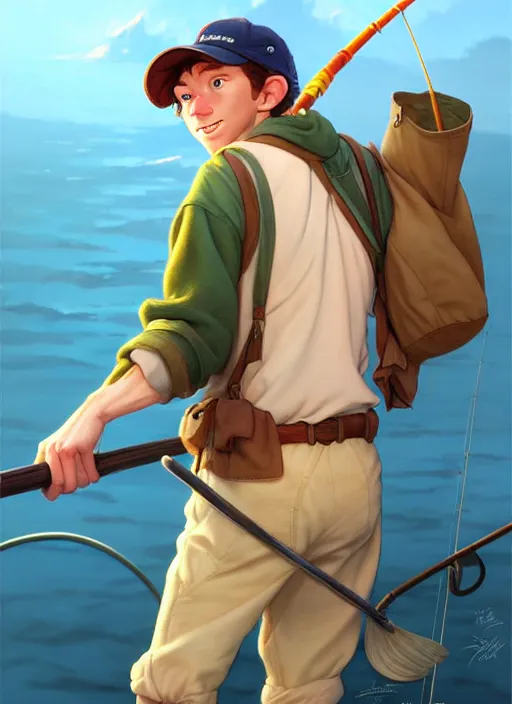 Prompt: cute fisherman tom holland, natural lighting, path traced, highly detailed, high quality, digital painting, by don bluth and ross tran and studio ghibli and alphonse mucha, artgerm