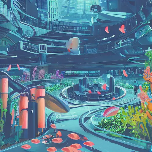 Image similar to Illustration of a futuristic city inside an aquarium