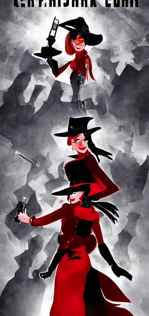 Image similar to grimdark reboot of carmen sandiego, movie poster